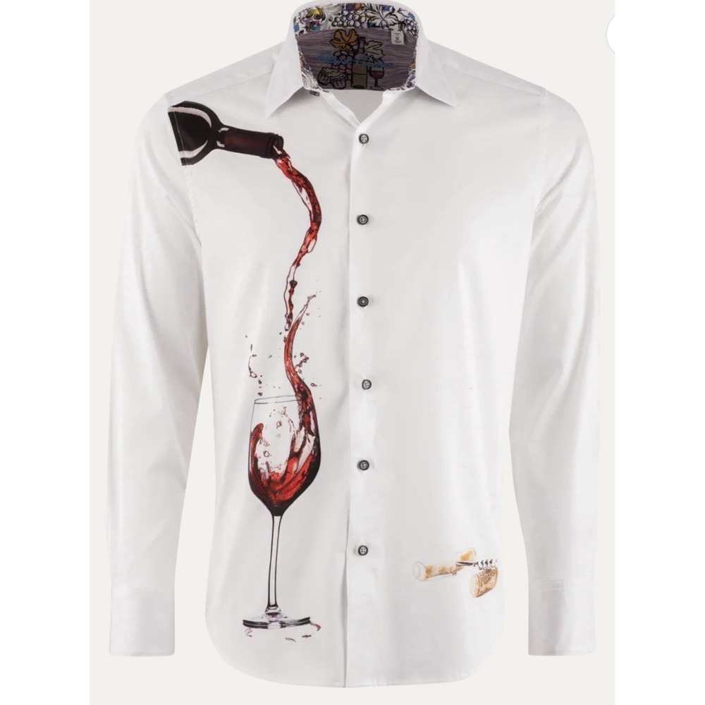NWT Robert Graham "Pinot Noir 2" Pouring Wine‎ Print Shirt White Men's 4XL $258